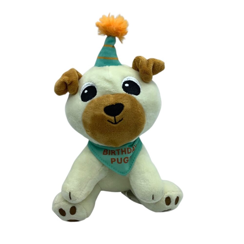 Birthday Pug Plush Toy With‎ Party Hat Bandana American Greetings 9"